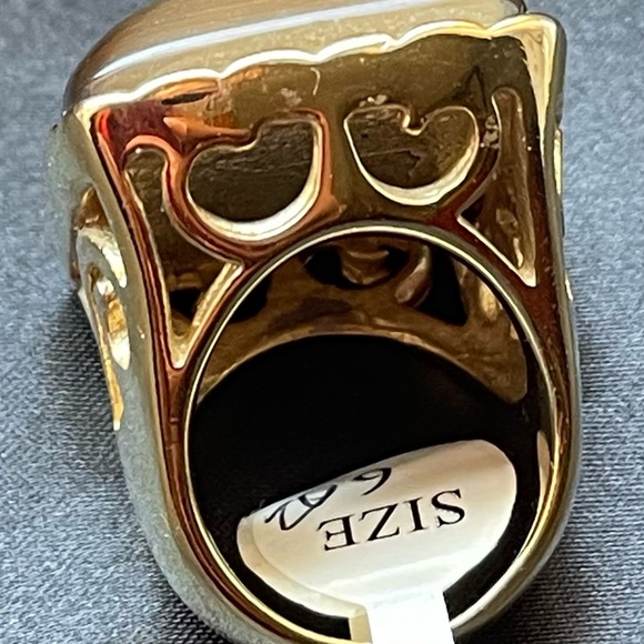 FASHION JEWELRY GEMSTONE RING STAINLESS STEEL WOMEN GOLD & BROWN COLOR SIZE 6 - Picture 6 of 8